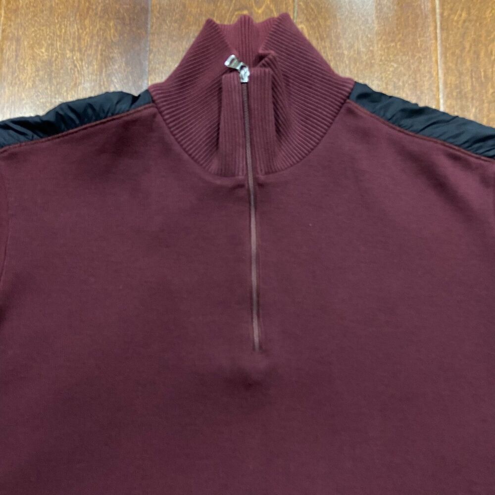 Hugo Boss Regular Fit 1/4 Zip Casual Burgundy Black Collar Sweatshirt Men's XL - Picture 2 of 11